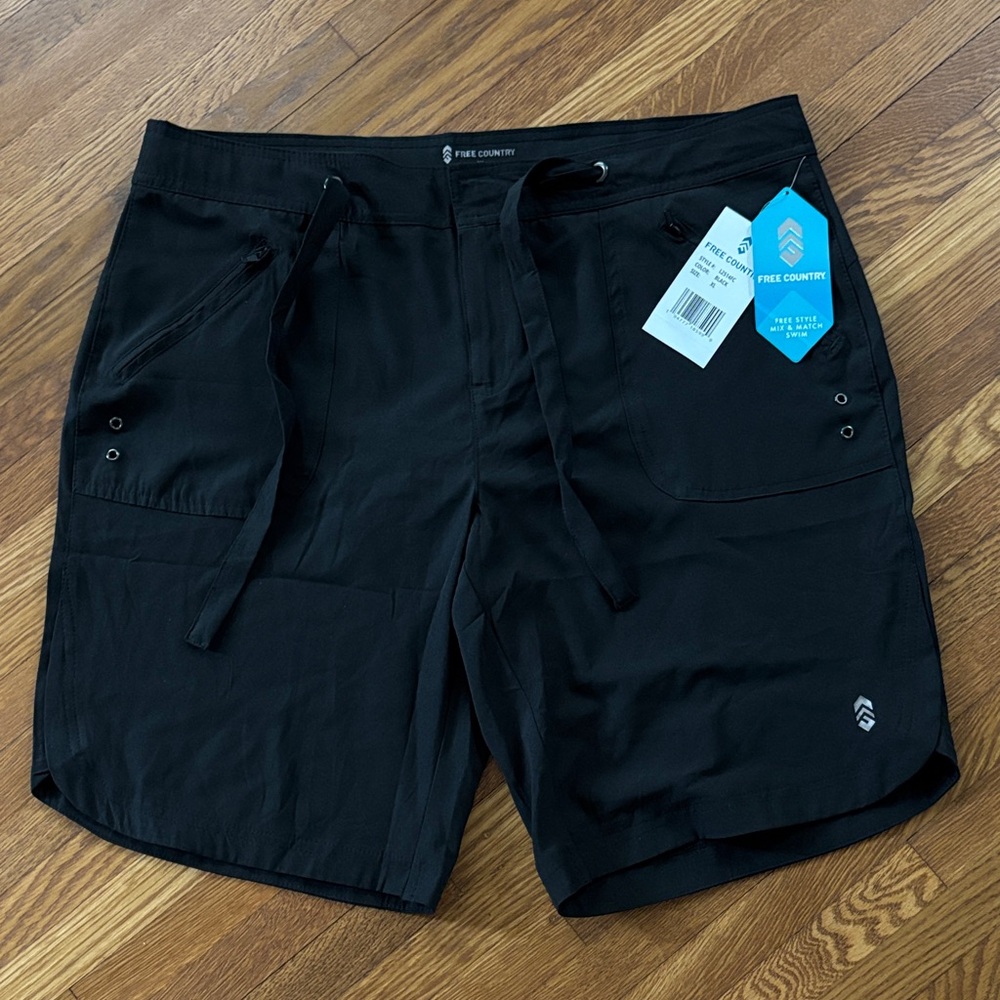 Free Country Black Swim Shorts Classic Design Matte Finish